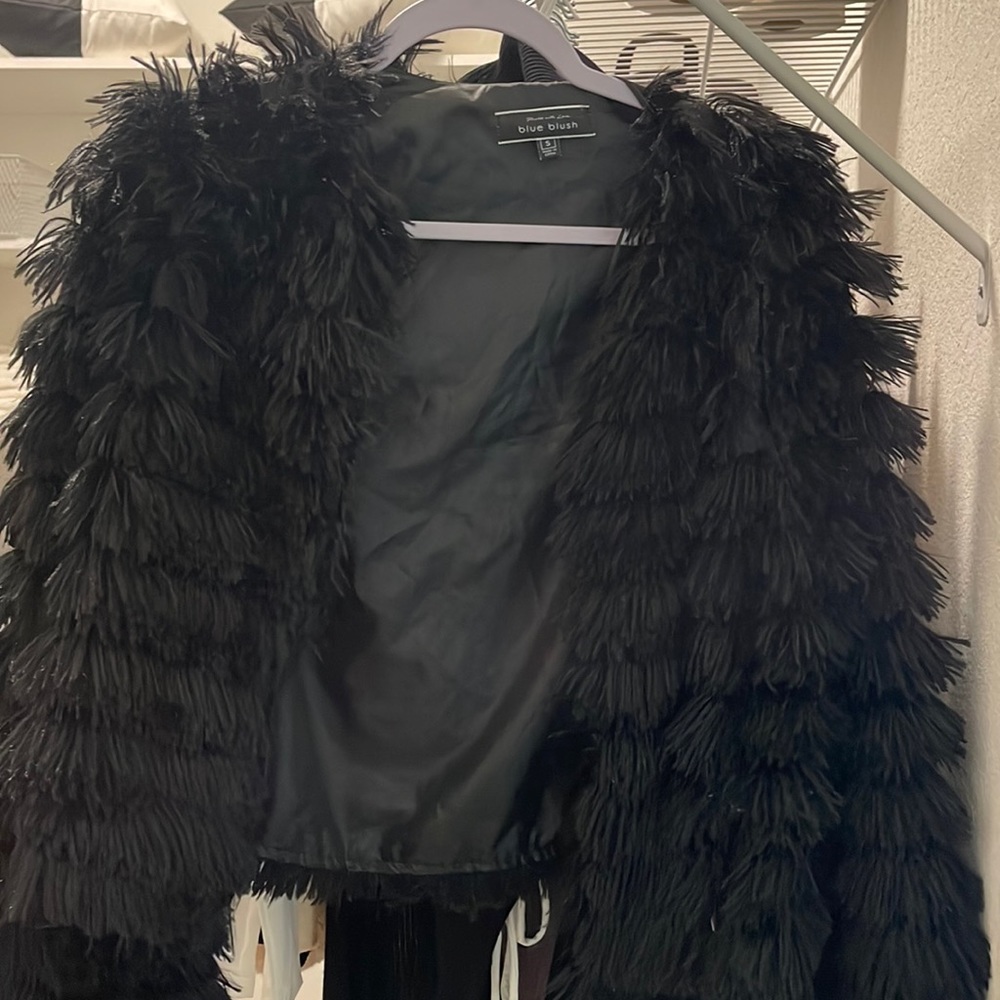 Blue blush black shag jacket